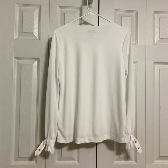 ☘️Susan Graver Liquid Knit White Lined Blouse - Picture 2 of 3
